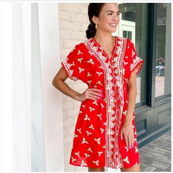 Anthropologie THML Maya red floral embroidered dress size extra small new - Picture 2 of 11